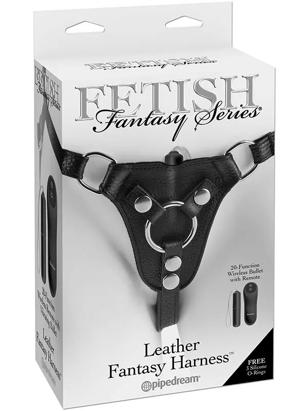 Страпон-трусики с вибрацией Leather Fantasy Harness кожаные