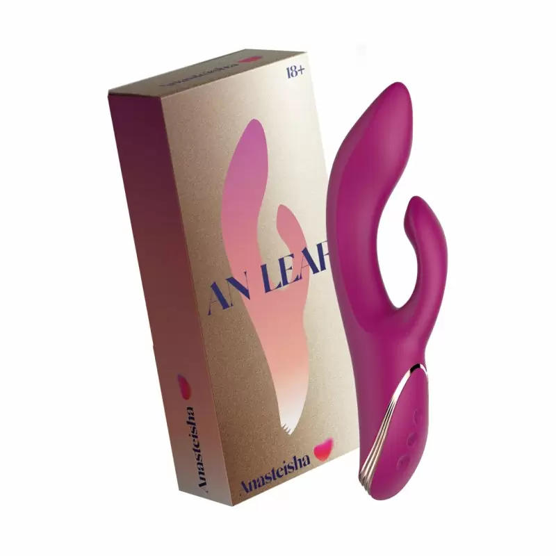 Изогнутый вибратор-кролик Anasteisha AN Leaf, 22 см, 10 режимов,  с функцией манящего движения, вишневый