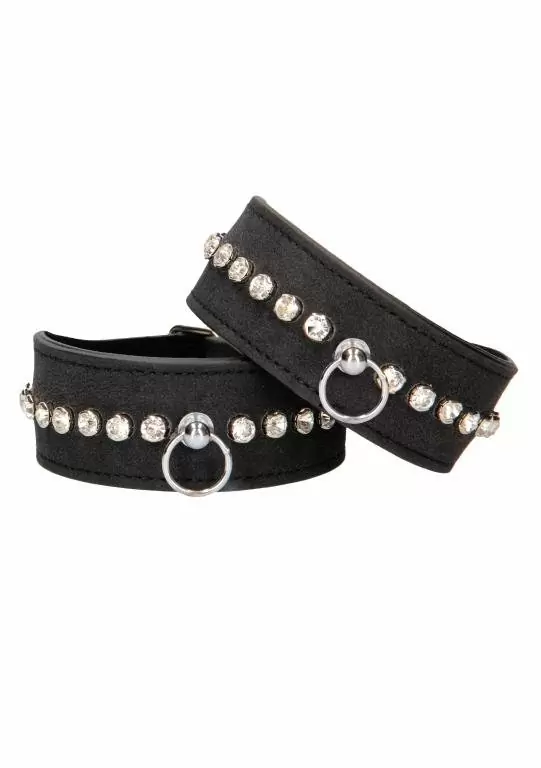 Наручники из искусстственной кожи Diamond Studded Wrist Cuffs, с кристаллами, 34 см, черный